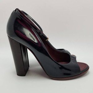 Nina Ricci Ankle Strap Open Toe Block Heel Pump Shoes Size Eu 40 Patent Leather